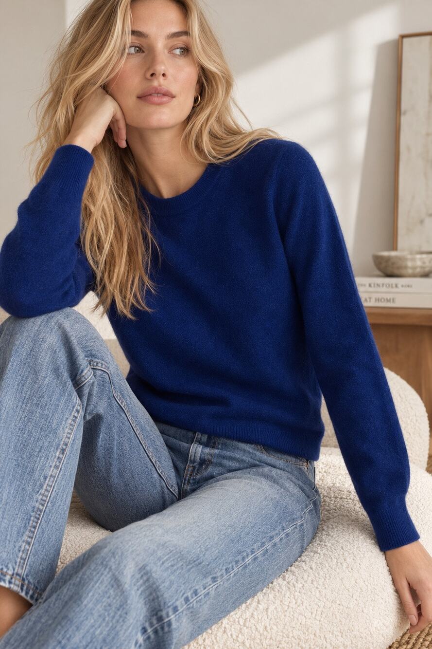 Quince 100% Mongolian Cashmere Crewneck Sweater XS Deep Ocean Blue Quiet Luxury